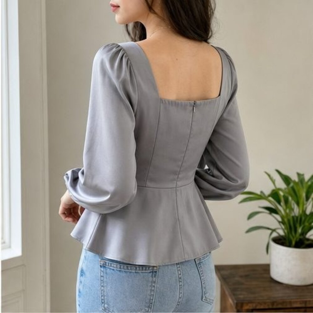 Gray Button Blouse - Picture 3 of 6